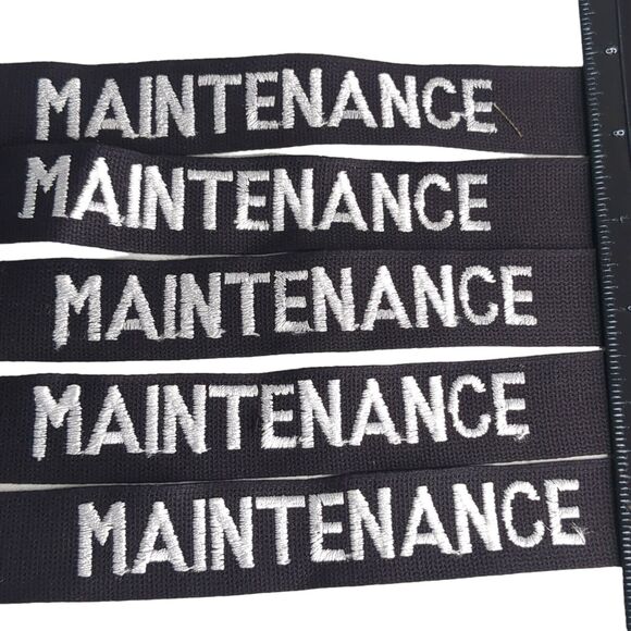 Lot of 5 MAINTENANCE Sew On Embroidered Name Tape - Black White Letters 1" Tall - Picture 1 of 4